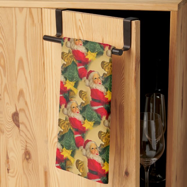 Roligt och festtomten vid Julgran Mönster Kökshandduk (Thirds Fold)