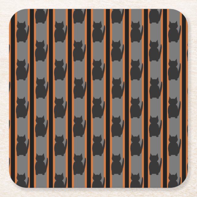 Roligt och Finare Halloween Black Silhouette Cats Underlägg Papper Kvadrat (Framsidan)