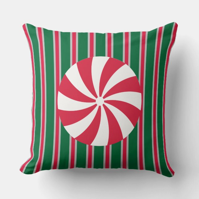 Roligt och Finare Jul Peppermint Candy Kudde (Framsida)