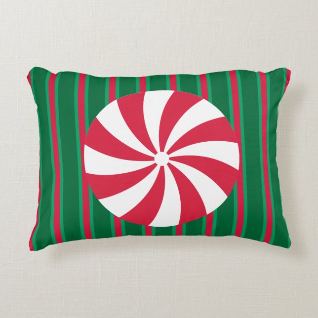 Roligt och Finare Jul Peppermint Candy Prydnadskudde (Framsidan)