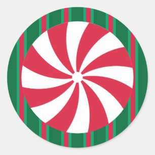 Roligt och Finare Jul Peppermint Candy Runt Klistermärke