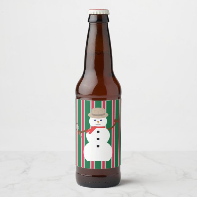 Roligt och Finare julinspektör Snögubbe Ölflaska Etikett (Framsida)