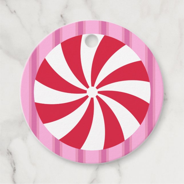 Roligt och Finare Rosa Jul Peppermint Candy Gåvor Etiketter (Framsida)