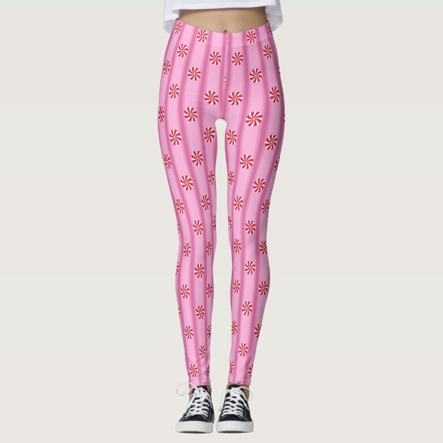 Roligt och Finare Rosa Jul Peppermint Candy Leggings (Framsida)