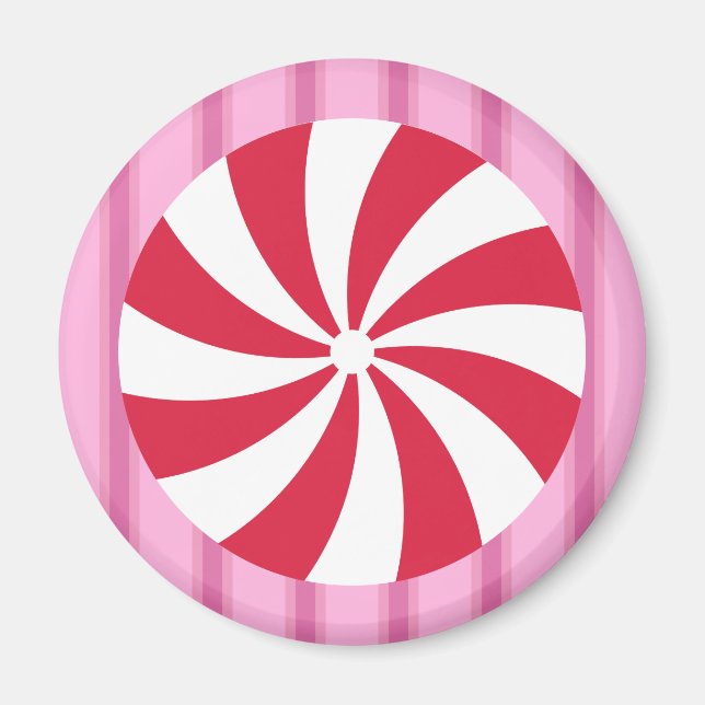 Roligt och Finare Rosa Jul Peppermint Candy Magnet (Framsidan)