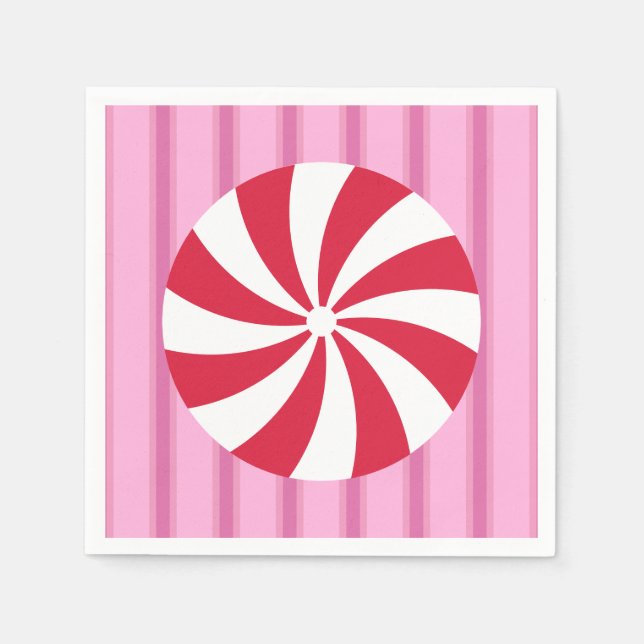 Roligt och Finare Rosa Jul Peppermint Candy Pappersservett (Framsidan)