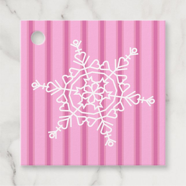 Roligt och Finare Rosa Snöflake Gåvor Etiketter (Framsida)
