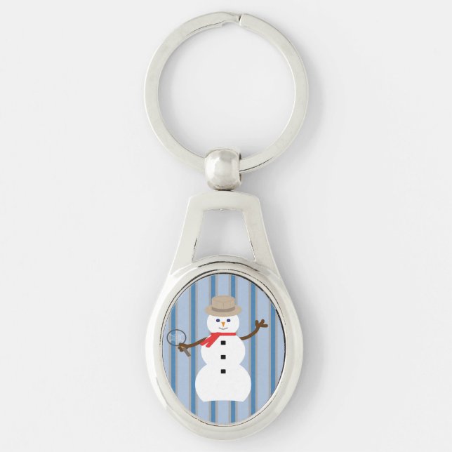 Roligt och Finare Snögubbe-inspektör Ovalt Silverfärgad Nyckelring (Framsidan)