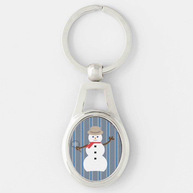 Roligt och Finare Snögubbe-inspektör Ovalt Silverfärgad Nyckelring (Framsidan)