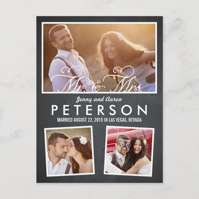 Roligt och lekfullt bröllopsannonsering - Kritskri Meddelande Vykort (Framsida)