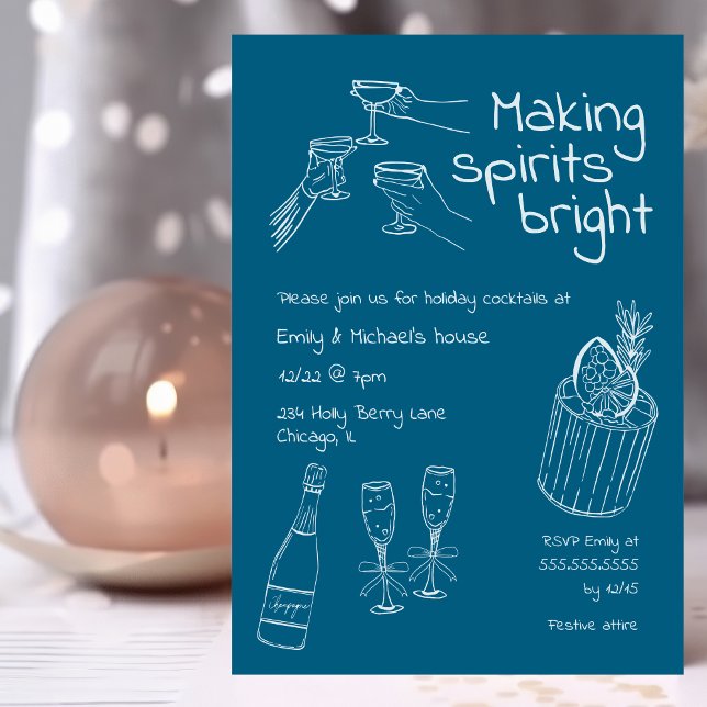 Roligt och modern Hand plockade Blue & White Julaf Inbjudningar (Skapare uppladdad)