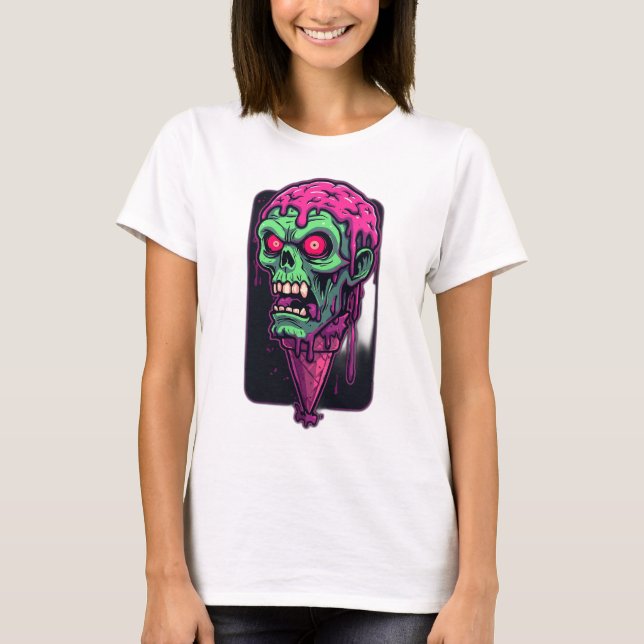 Roligt och Scary Halloween Zombie Ice Cream Graphi T Shirt (Framsida)