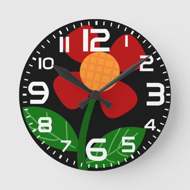 Roligt- och snyggt-orange, blomväggklocka rund klocka (Framsida)