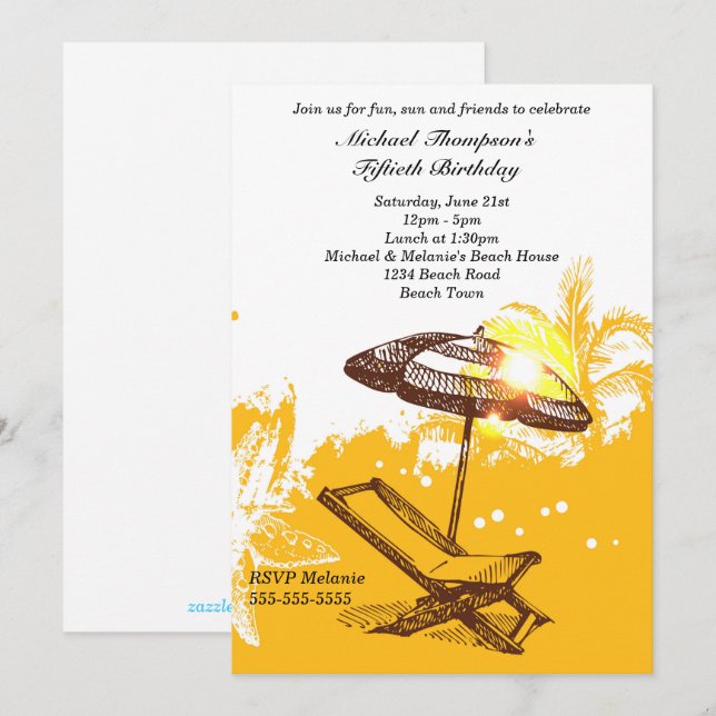 Roligt och solstrandfödelsedag inbjudningar (Fram/baksida)