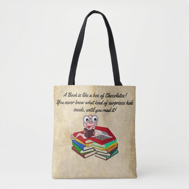 Roligt och söt bokmask Bok älskare tote Bag Tygkasse (Framsida)