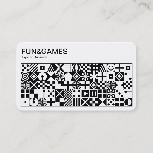 Roligt och spel - vit på svart visitkort (Framsida)