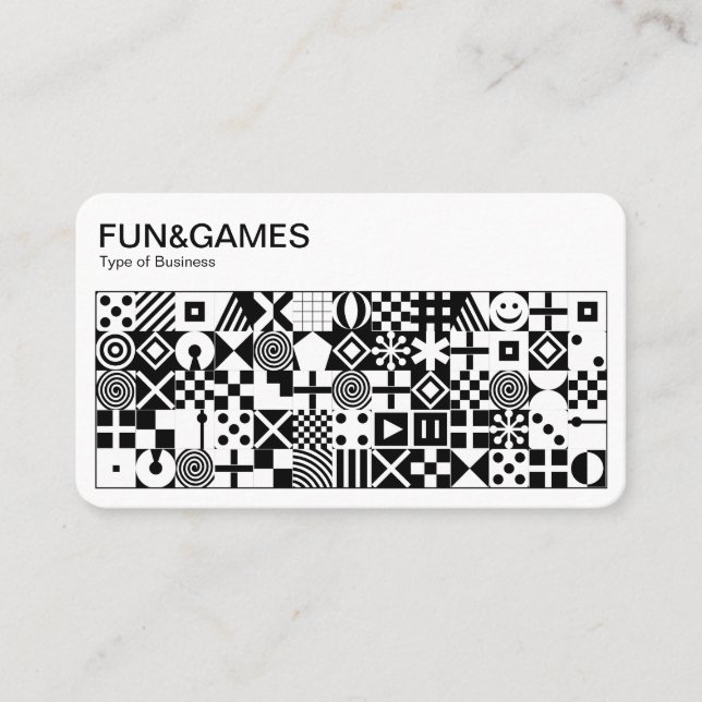 Roligt och spel - vit på svart visitkort (Framsida)