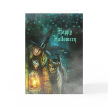 Roligt och Spooky Witch och Cat Halloween
