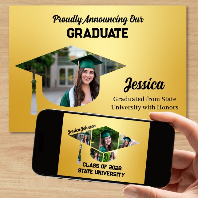 Roligt och unika Guld 7-foton Studenten Meddelande (Fun and Unique Graduate Announcement with 7 photos)