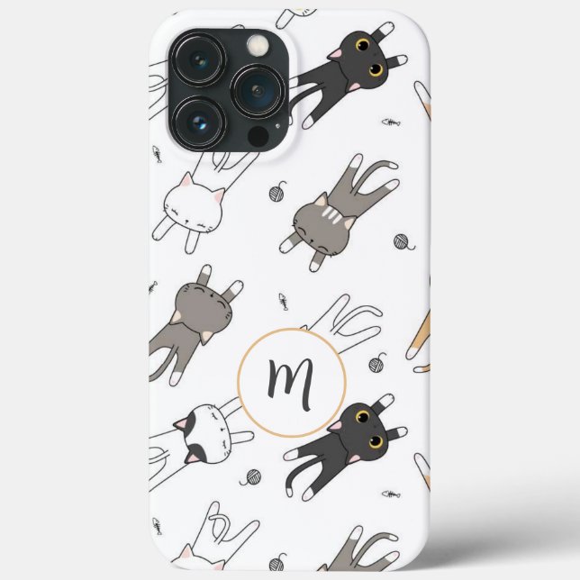 Roligt och Whimsical Cat Mönster Ditt monogram | (Baksida)