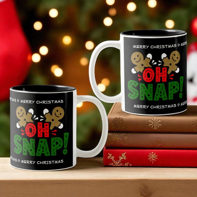 Roligt Ökad Pepparkaksgubbe jul Mugg (Two tone ceramic Christmas mug with design on both sides of the handle and template text.)
