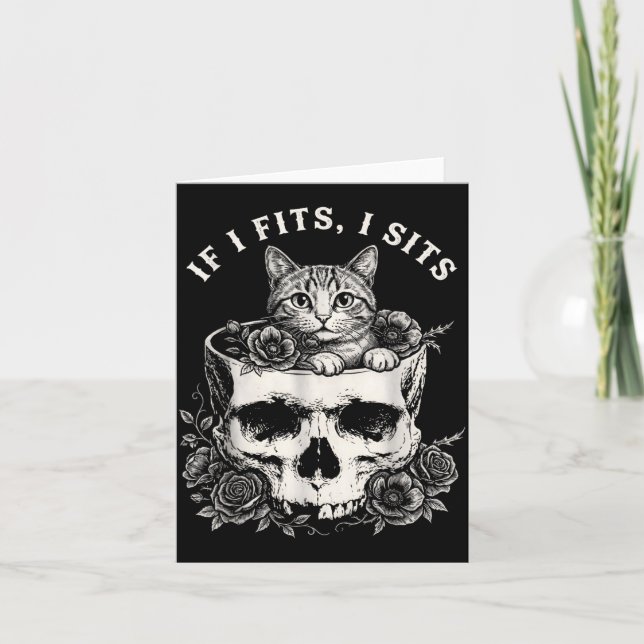 Roligt Om Den Passar Sitsar Svart Katt med Dödskal Kort (Framsida)