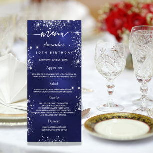 Roligt om foto från Birthday Menu blue silver glit Reklamkort