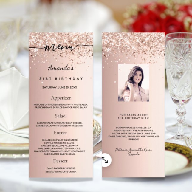 Roligt om foto från Birthday Menu ro guld glitter Reklamkort (Skapare uppladdad)