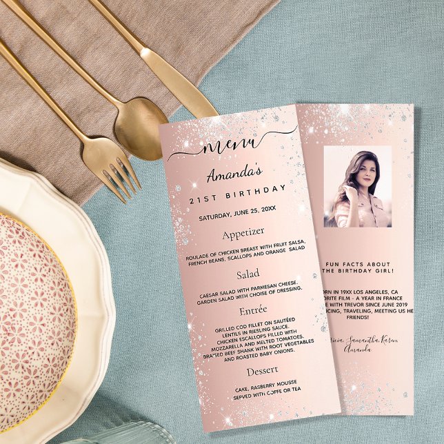 Roligt om foto från Birthday Menu ro guld glitter Reklamkort (Skapare uppladdad)