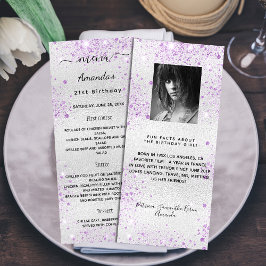 Roligt om foto på lilan silver i Birthday Menu Reklamkort