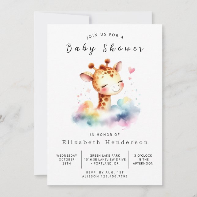 Roligt Online Giraffe Baby Shower Inbjudningar (Framsida)