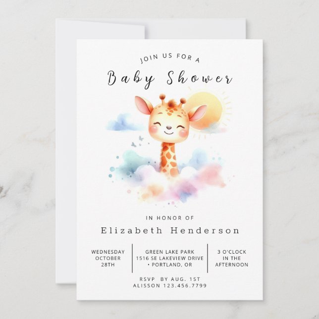 Roligt Online Giraffe Baby Shower Inbjudningar (Framsida)