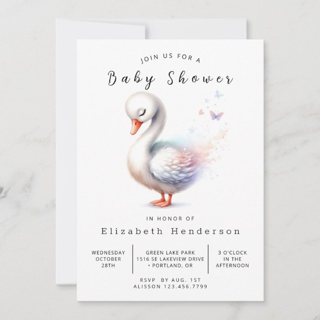 Roligt Online Svan Baby Shower Inbjudningar (Framsida)