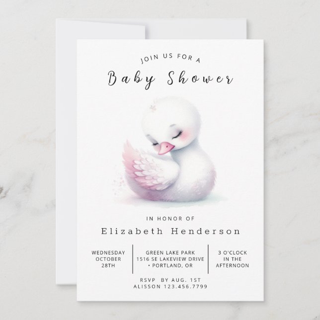 Roligt Online Svan Baby Shower Inbjudningar (Framsida)