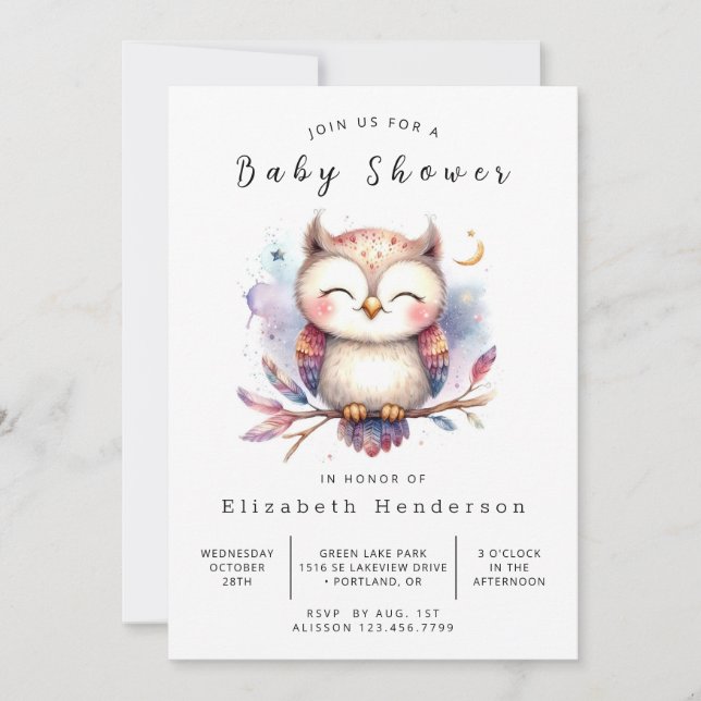 Roligt Online Uggla Baby Shower Inbjudningar (Framsida)