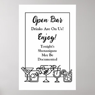 Roligt Öppet Bar Bröllopsskylt Poster