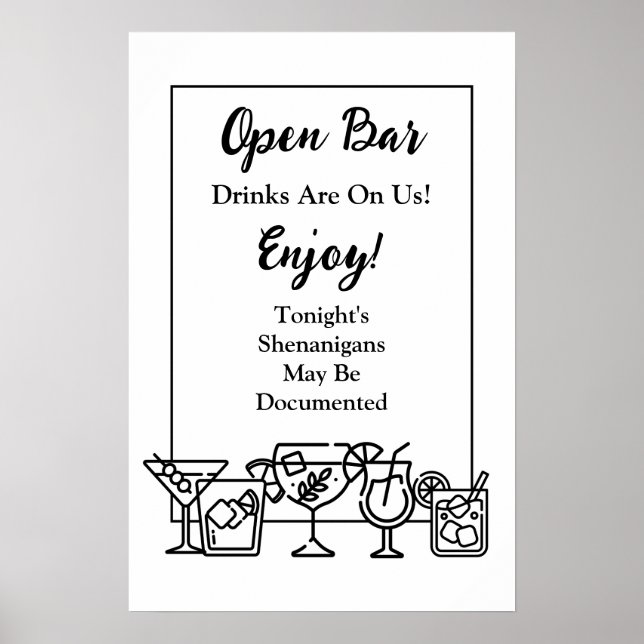 Roligt Öppet Bar Bröllopsskylt Poster (Framsidan)