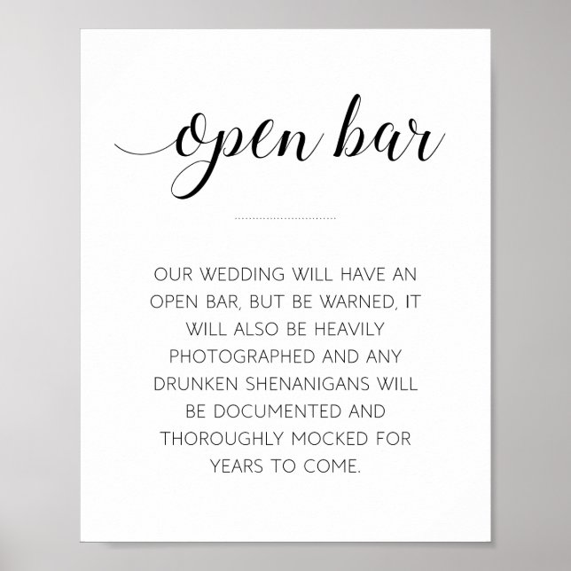 Roligt Öppet Bar Bröllopsskylt Poster (Framsidan)