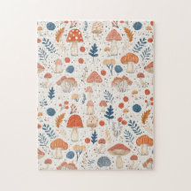 Roligt Orange Autumn Mushroom Fairy Garden Puzzle