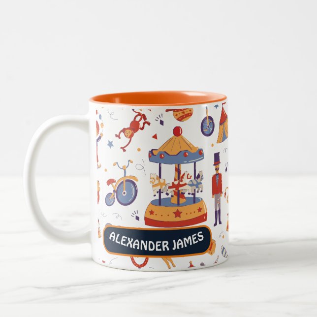 Roligt Orange Carnival Barns födelsedag Circus Mön Två-Tonad Mugg (Vänster)