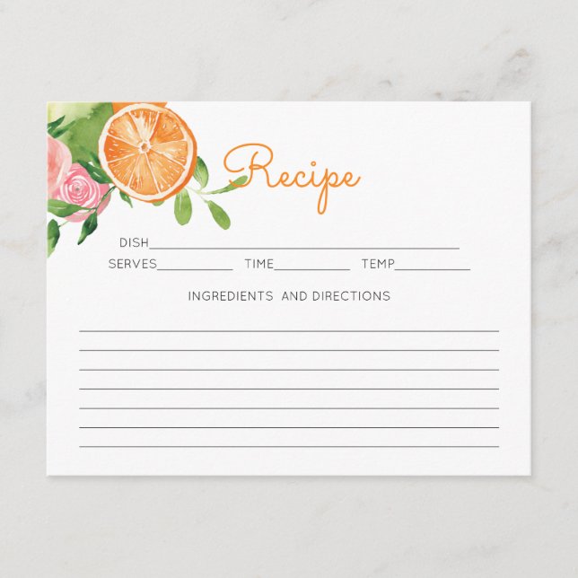 Roligt Orange Citrus Theme Rosa Recipe Tilläggskort (Framsida)