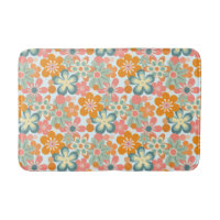 Roligt Orange Grönt Rosa Retro Flower Mönster