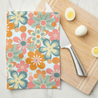 Roligt Orange Grönt Rosa Retro Flower Mönster
