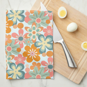Roligt Orange Grönt Rosa Retro Flower Mönster Kökshandduk