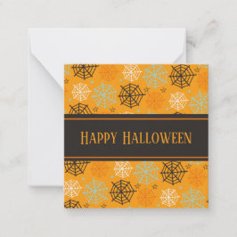 Roligt orange "Happy halloween" Spindelnätet Mönst Anteckningskort