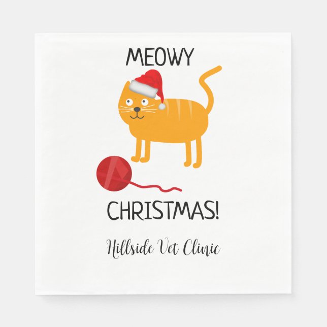 Roligt Orange Kat Meowy jul Party Napkin Pappersservett (Framsidan)