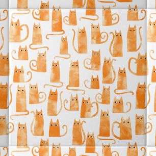 Roligt Orange Katt Kakelplatta