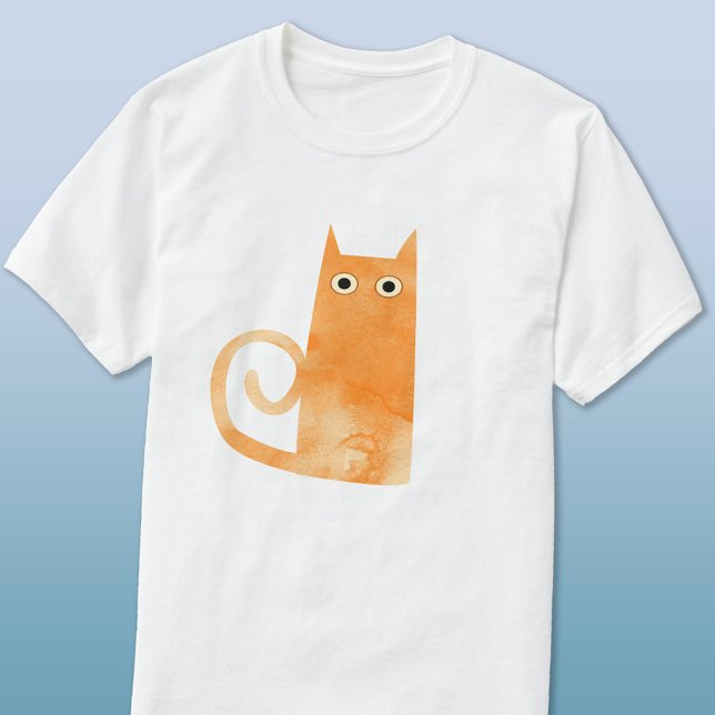 Roligt Orange Katt T Shirt (Orange ginger watercolor cat fun t-shirt)