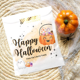 Roligt orange pumpa vattenfärgsbarn bus eller godi