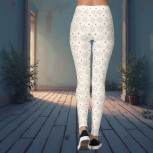 Roligt Orange Vita Hand plockade Smile Ansikte Sol Leggings